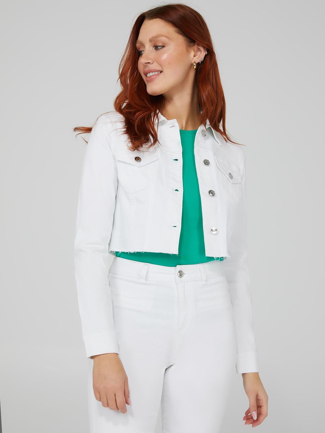 White Cropped Raw Edge Denim Jacket sold by Suzy Shier product image thumbnail 2