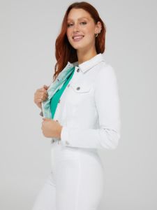 White Cropped Raw Edge Denim Jacket sold by Suzy Shier