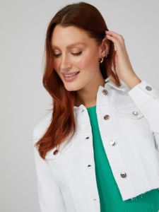 White Cropped Raw Edge Denim Jacket sold by Suzy Shier