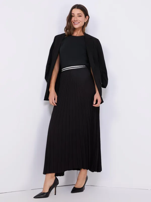 Pleated Skirt With Metallic Waistband sold by Suzy Shier