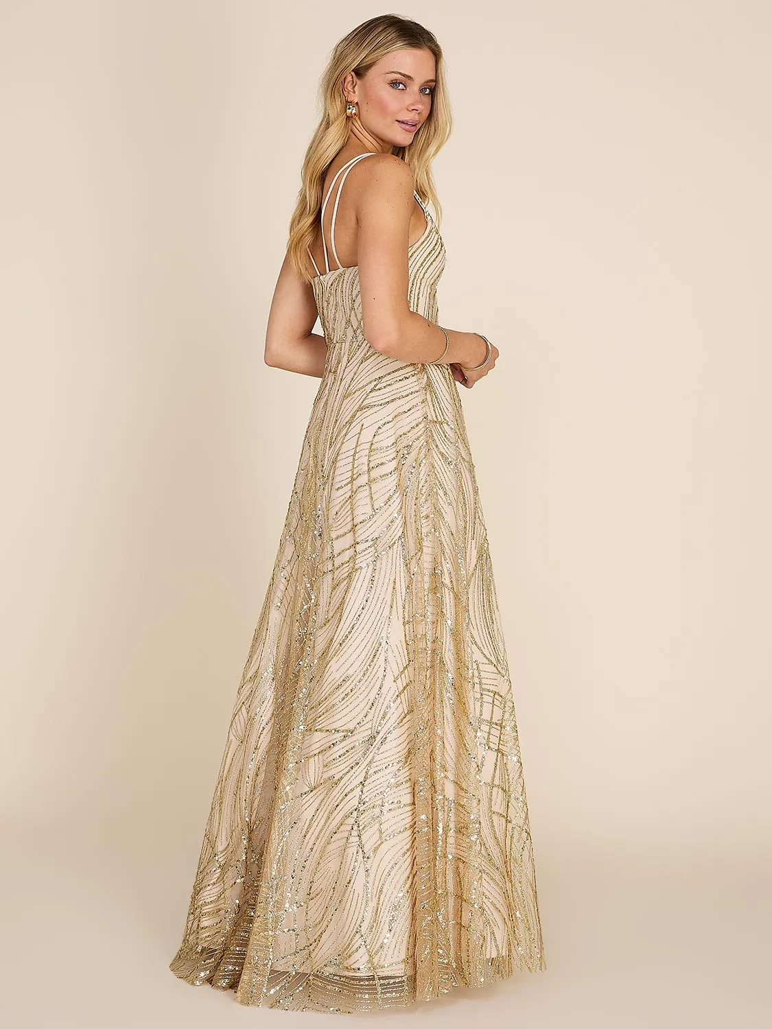 V-Neck Allover Sparkle On Mesh Ball Gown sold by Suzy Shier product image thumbnail 2