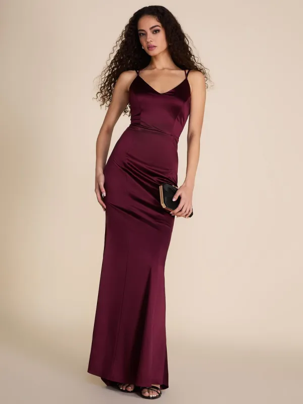 Open Back Satin Gown With Back Train sold by Suzy Shier