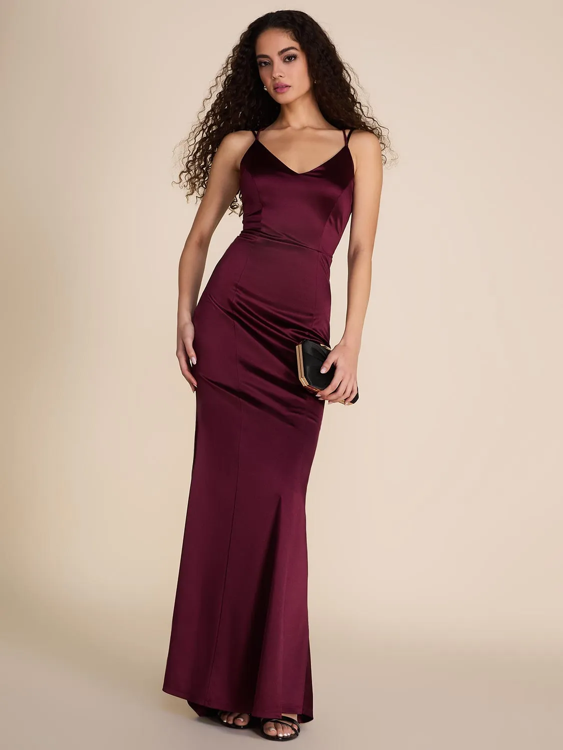Open Back Satin Gown With Back Train sold by Suzy Shier