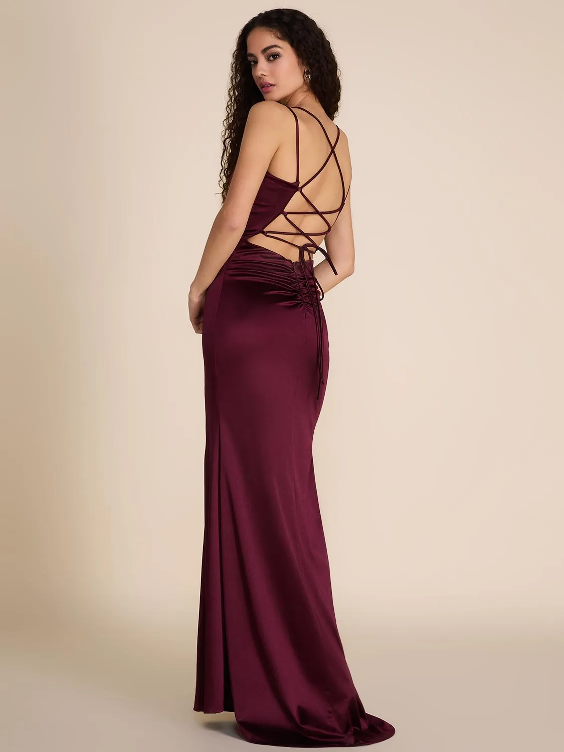 Open Back Satin Gown With Back Train sold by Suzy Shier product image thumbnail 2