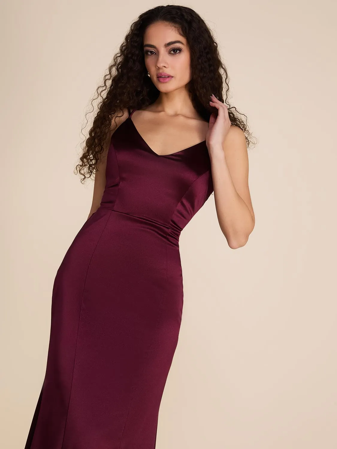 Open Back Satin Gown With Back Train sold by Suzy Shier product image thumbnail 3