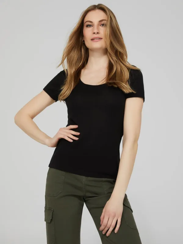 Ribbed Scoop Neck Jersey T-Shirt sold by Suzy Shier