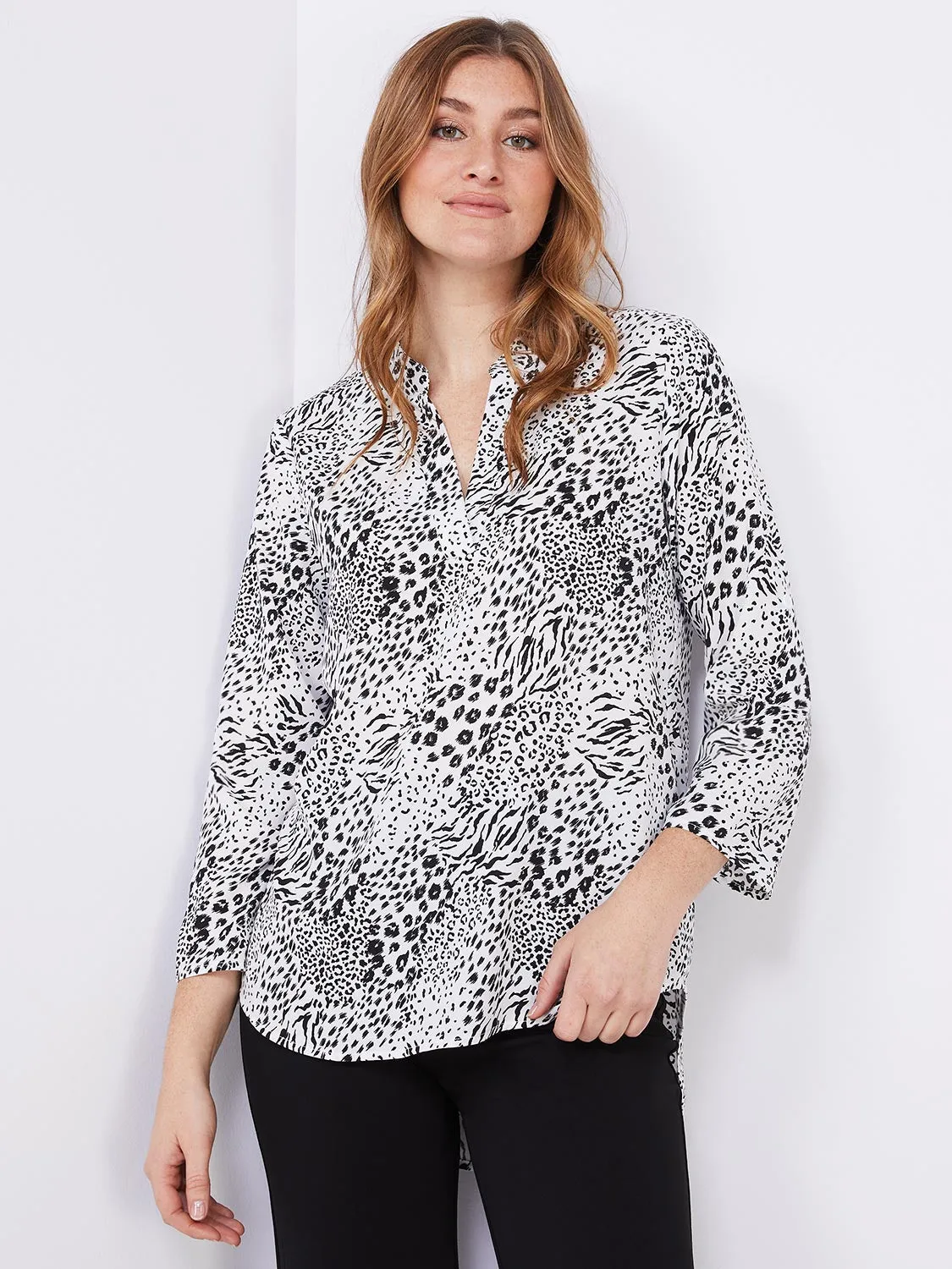 Printed Split Neck Blouse sold by Suzy Shier