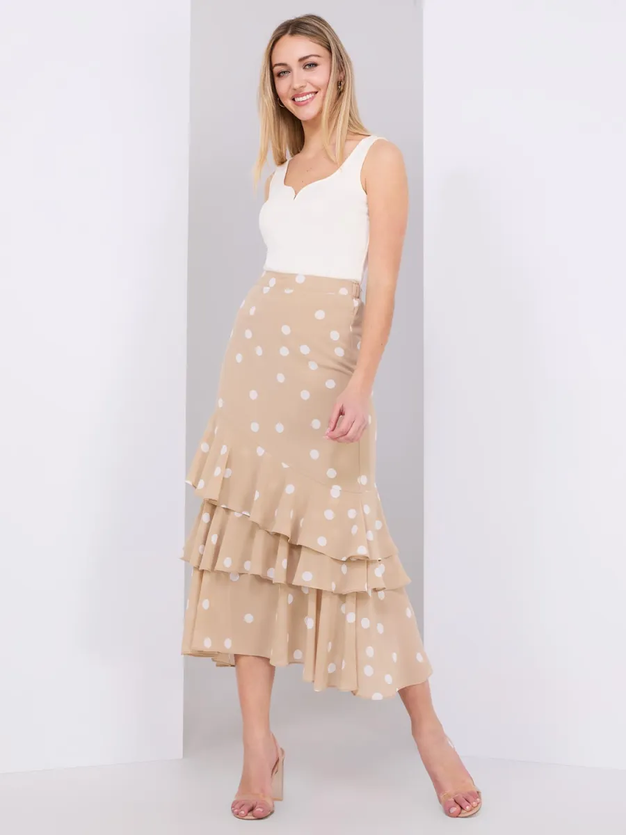 3-Tier Dot Print Chiffon Flounce Skirt | Parallel