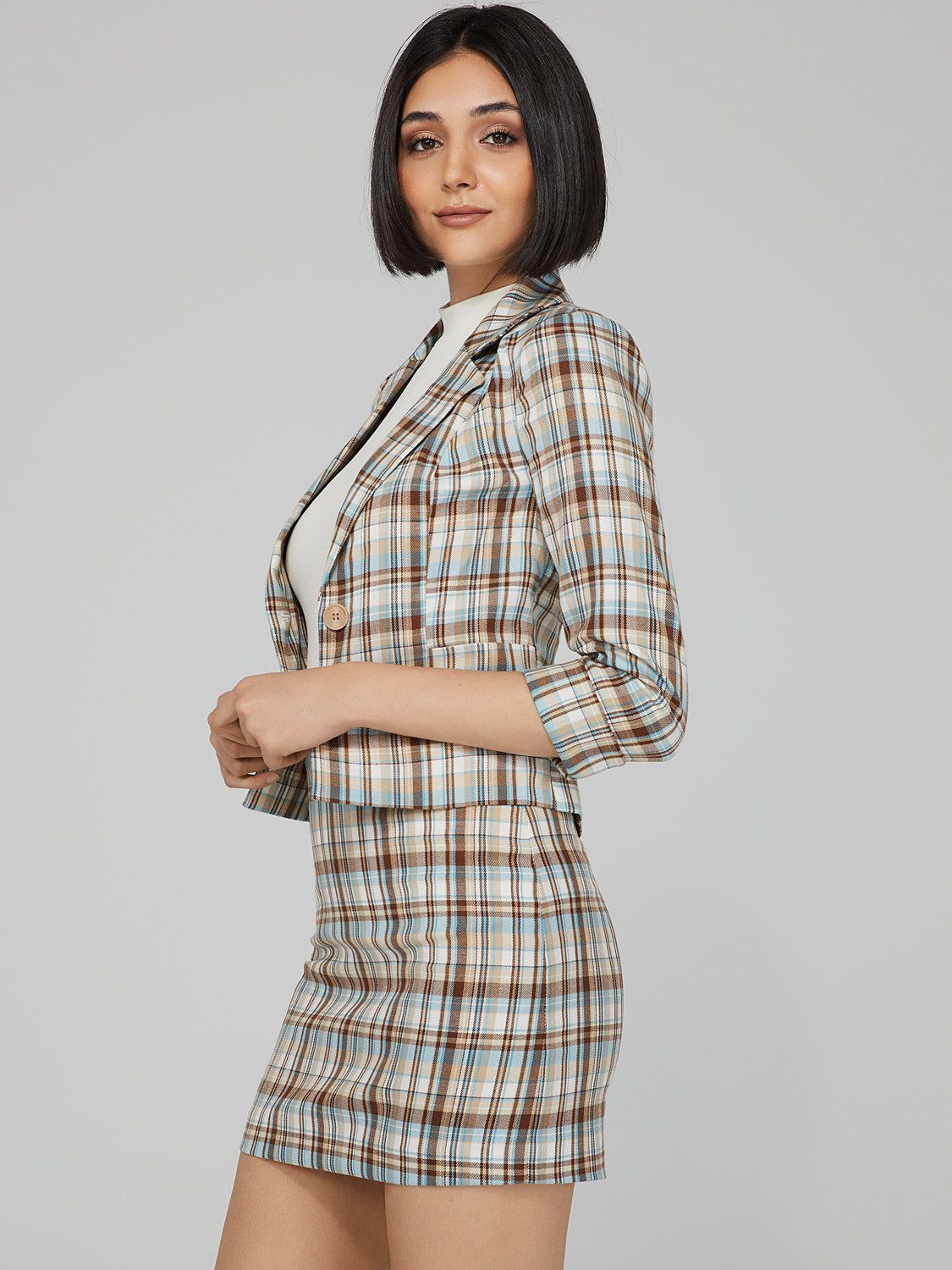 Cropped Plaid Blazer sold by Suzy Shier product image thumbnail 3