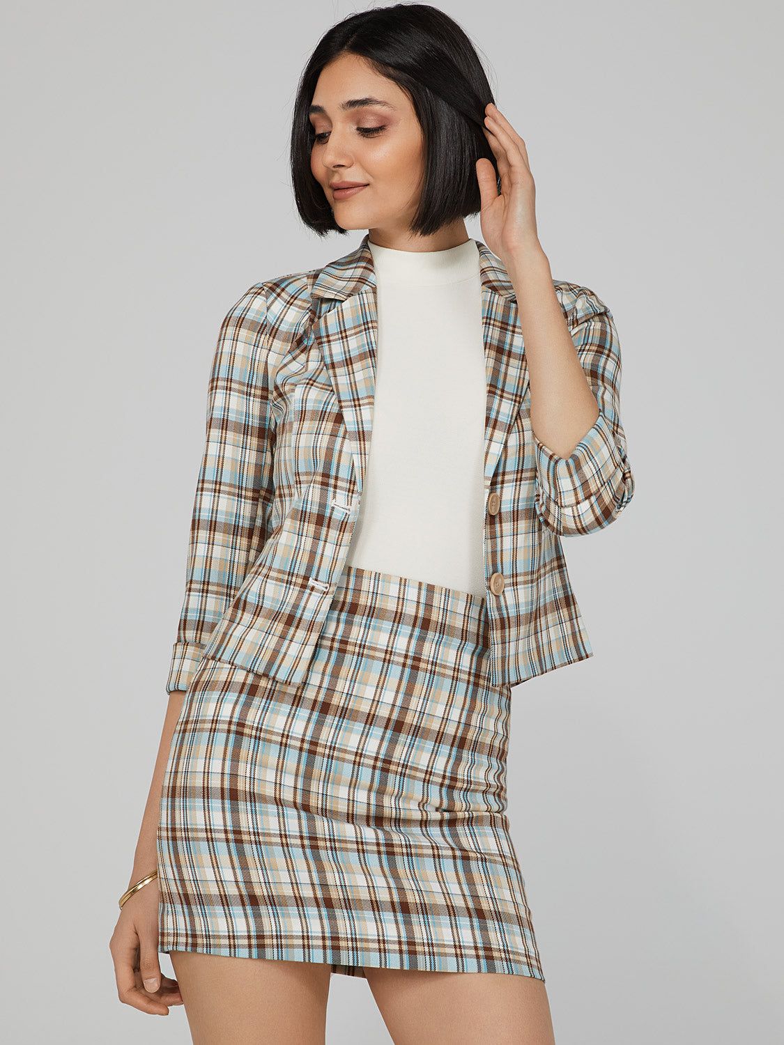 Cropped Plaid Blazer sold by Suzy Shier product image thumbnail 2