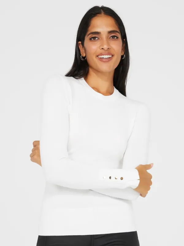 Round Neck Sweater With Snap Buttons On Sleeves sold by Suzy Shier