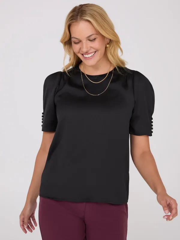 Satin Puff Sleeve Popover Top sold by Suzy Shier
