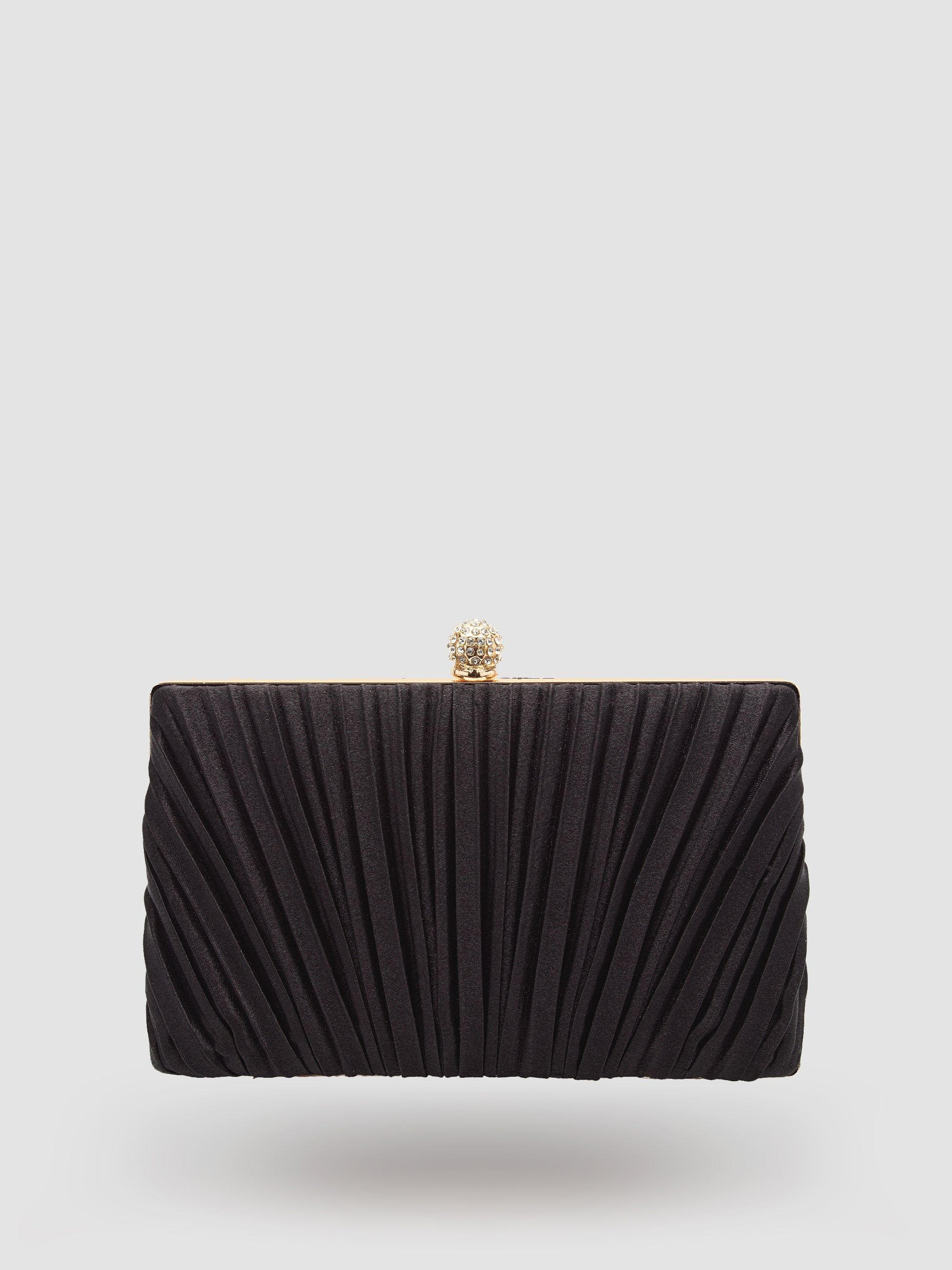 Pleated Satin Minaudiere With Jewel Top Closure sold by Suzy Shier