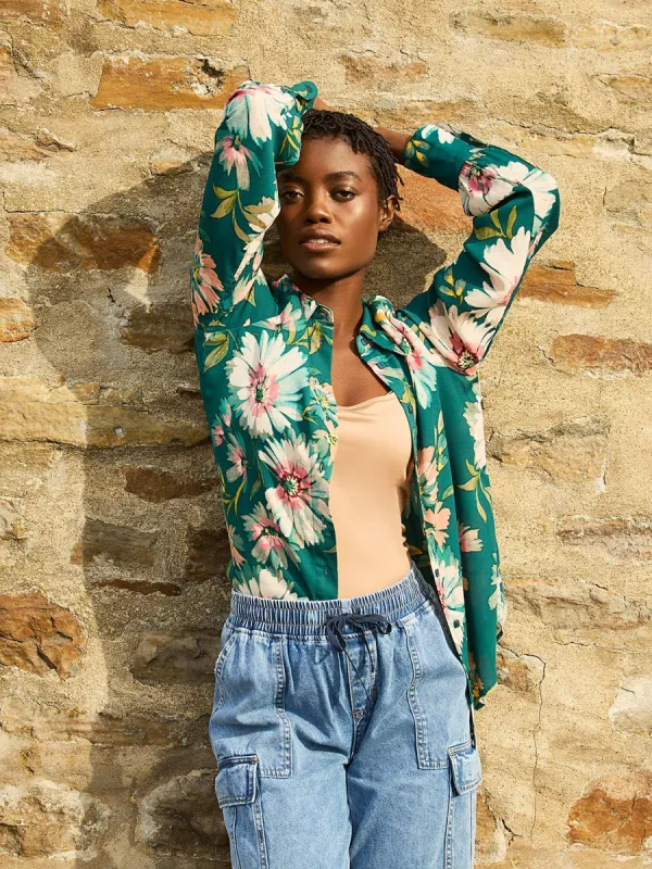 Floral Print Chiffon Button-Front Blouse sold by Suzy Shier