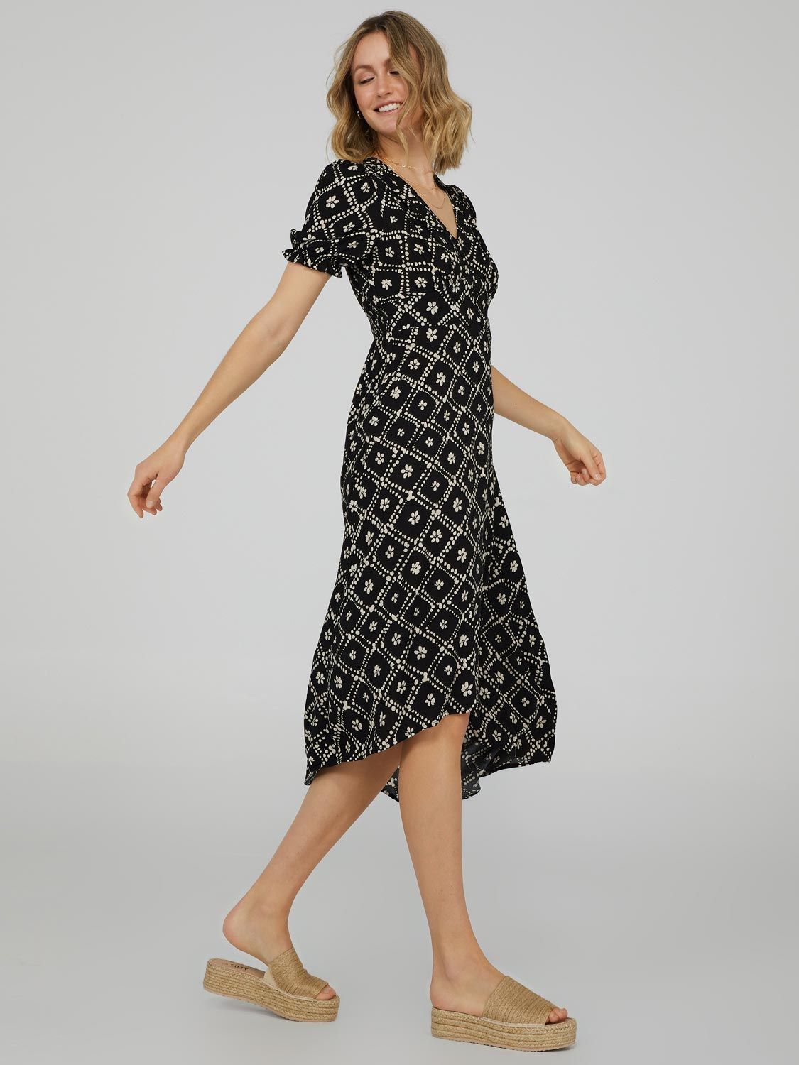 Printed High-Low Dress With Empire Waist sold by Suzy Shier product image thumbnail 4