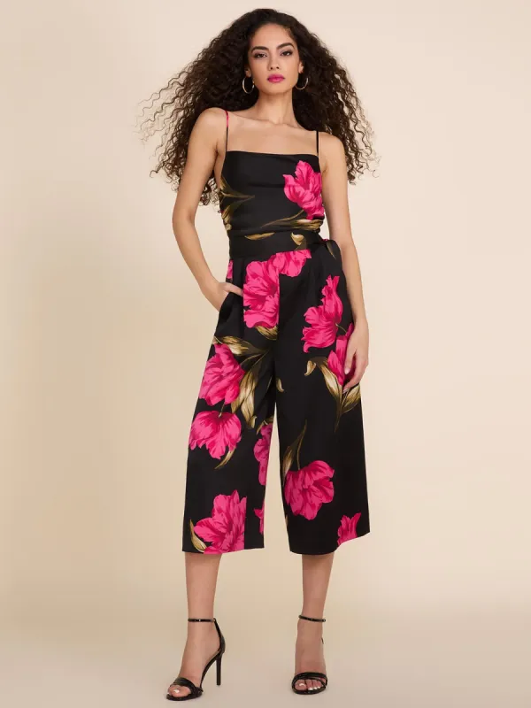 Satin Floral Print Cowl Neck Wide Leg Cullotte Jumpsuit sold by Suzy Shier
