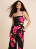 Satin Floral Print Cowl Neck Wide Leg Cullotte Jumpsuit sold by Suzy Shier