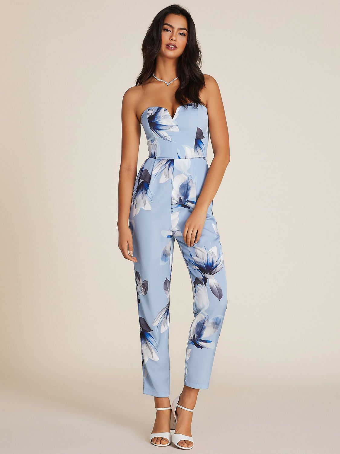 Printed Sweetheart Bustier Straight Leg Jumpsuit sold by Suzy Shier