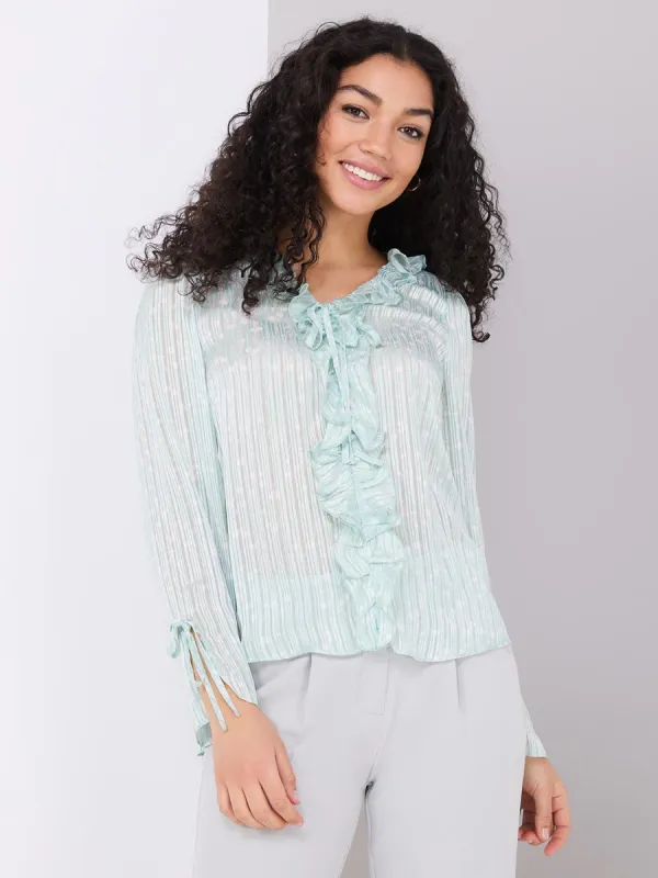 Floral Print Ruffle V-Neck Popover Blouse sold by Suzy Shier