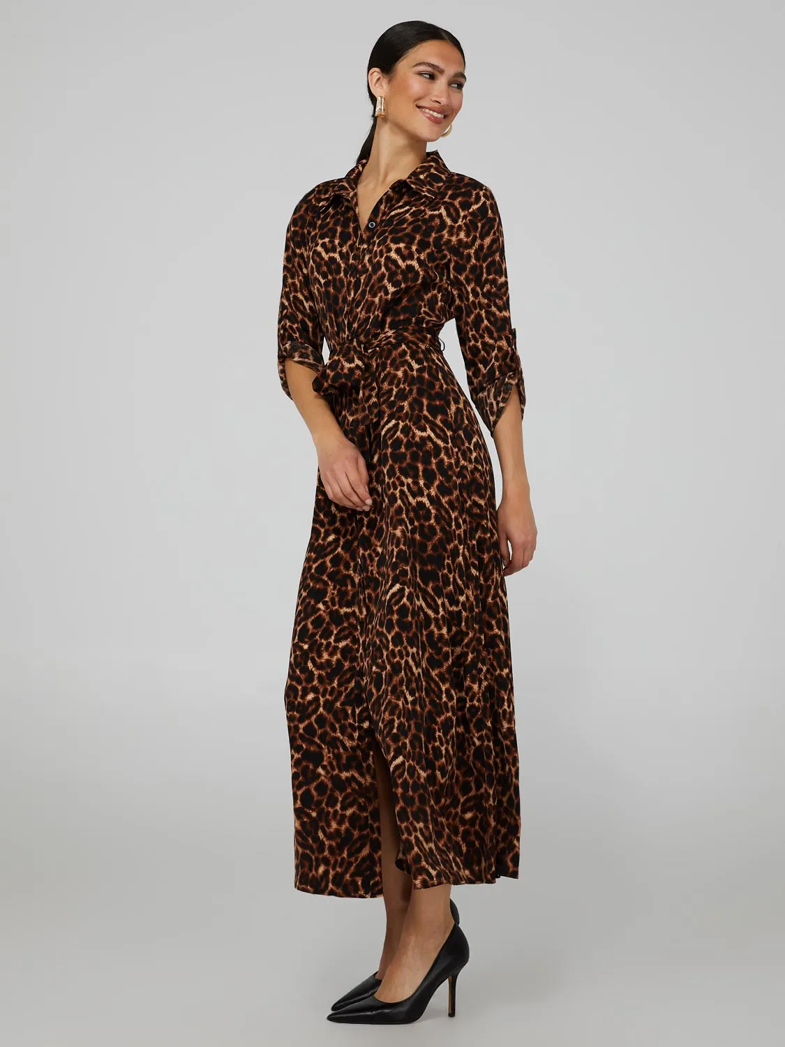 Printed Button-Front Maxi Shirt Dress sold by Suzy Shier product image thumbnail 4