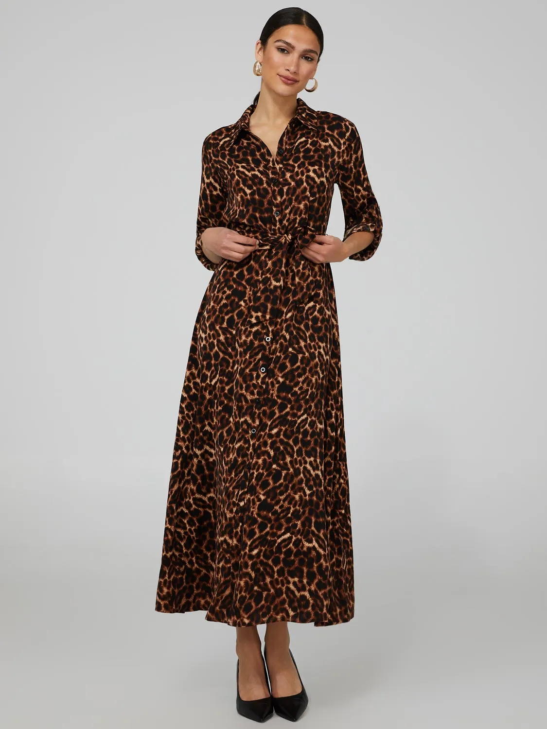 Printed Button-Front Maxi Shirt Dress sold by Suzy Shier