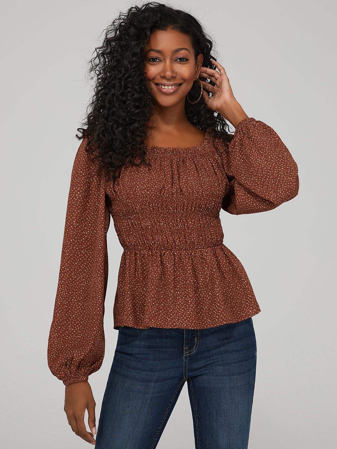 Printed Puff Sleeve Top sold by Suzy Shier