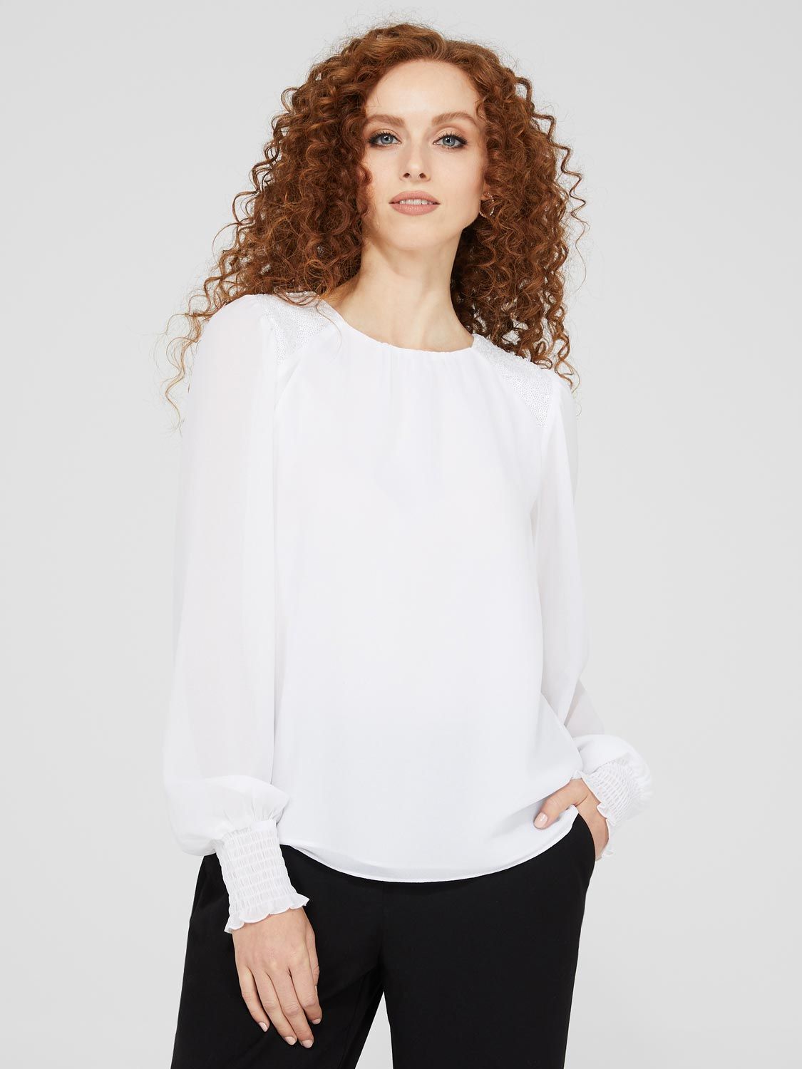 Chiffon Round Neck Blouse With Sequin Shoulders sold by Suzy Shier product image thumbnail 3