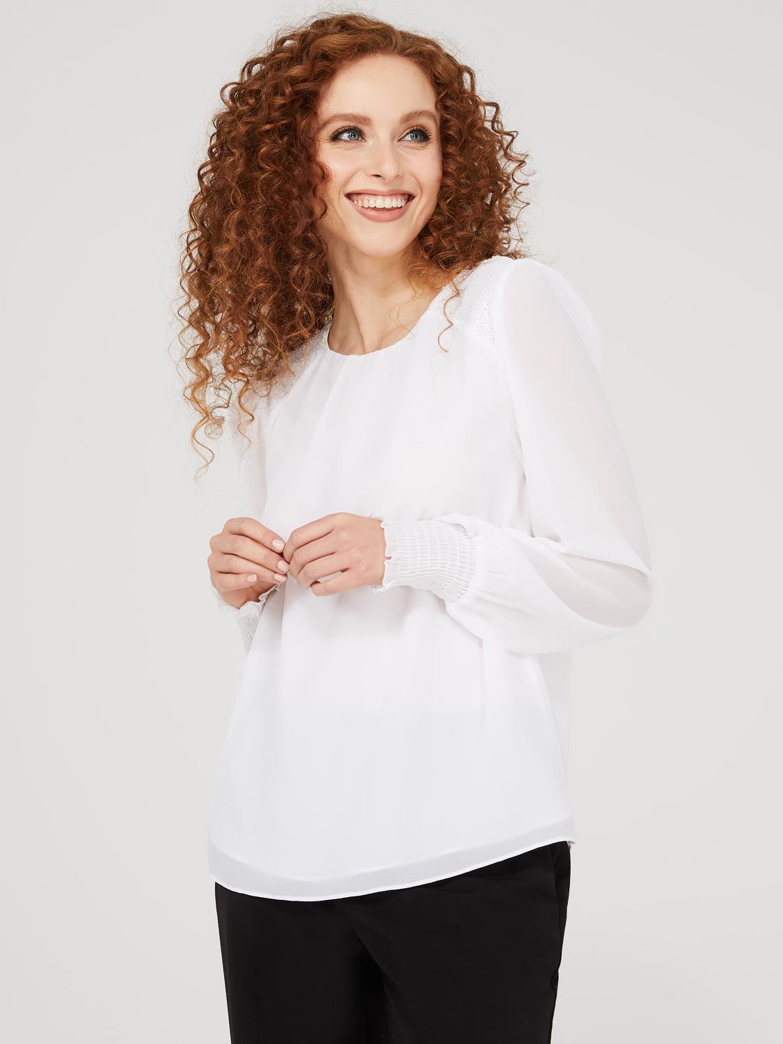 Chiffon Round Neck Blouse With Sequin Shoulders sold by Suzy Shier