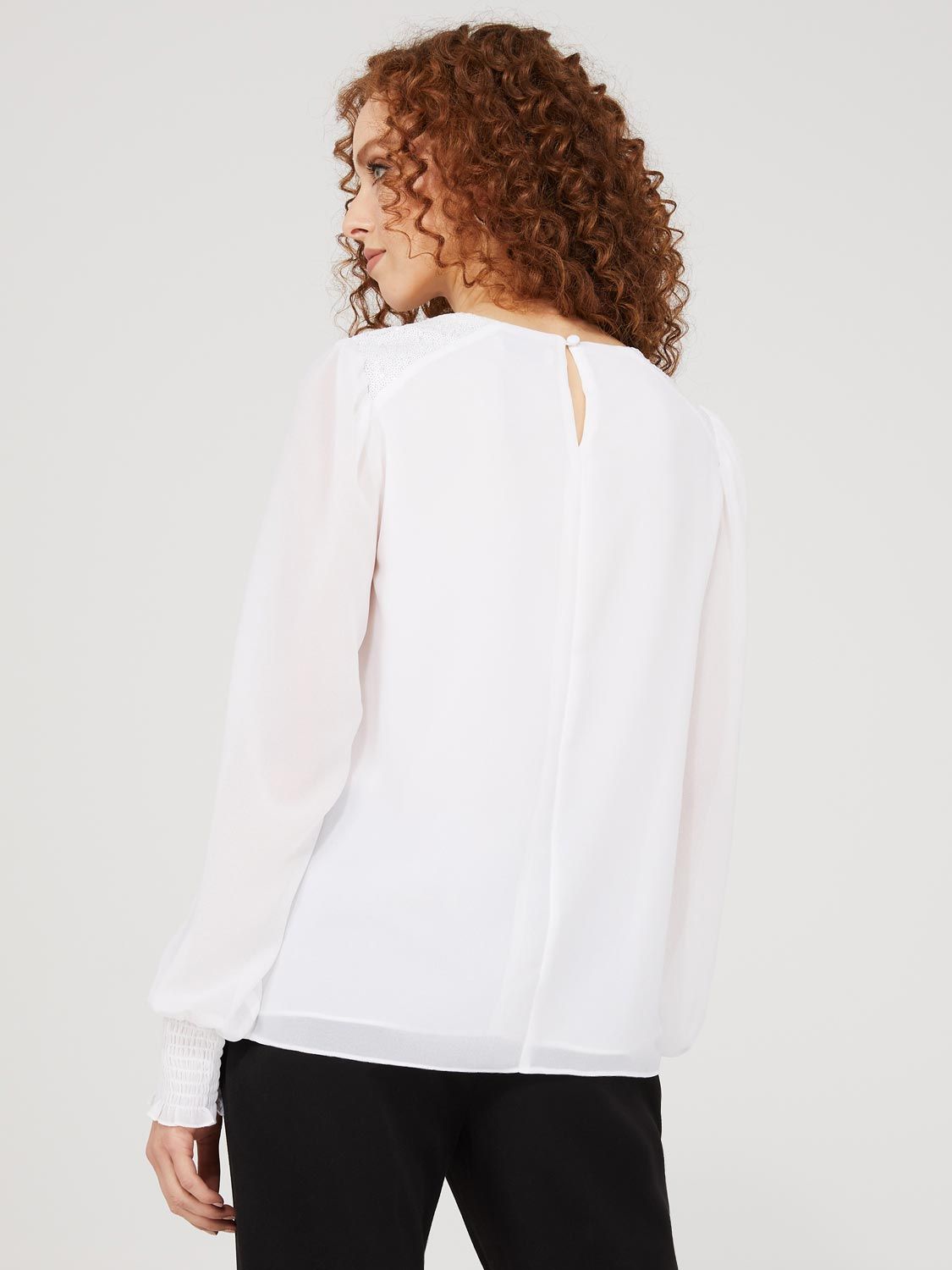 Chiffon Round Neck Blouse With Sequin Shoulders sold by Suzy Shier product image thumbnail 5