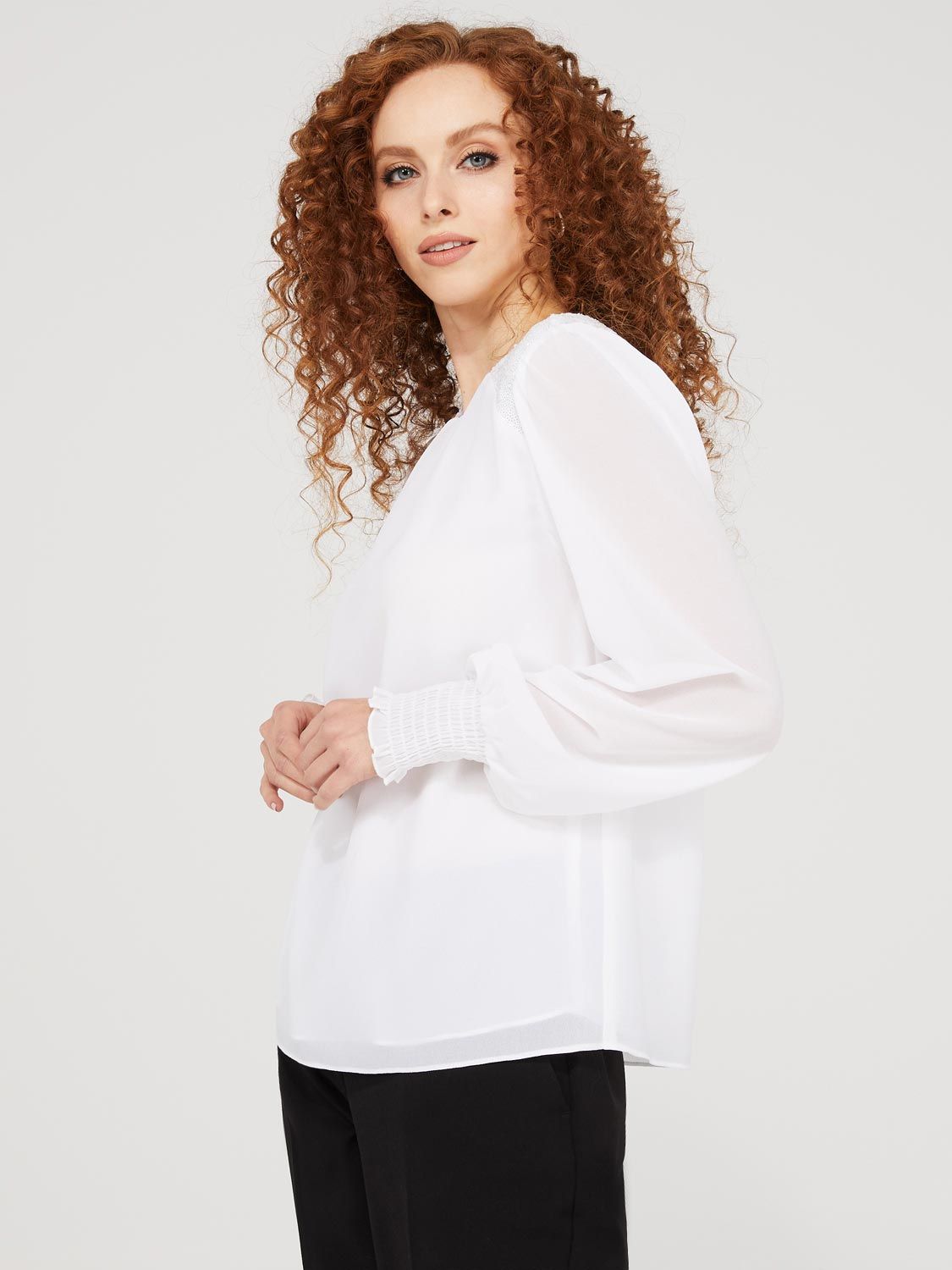 Chiffon Round Neck Blouse With Sequin Shoulders sold by Suzy Shier product image thumbnail 4