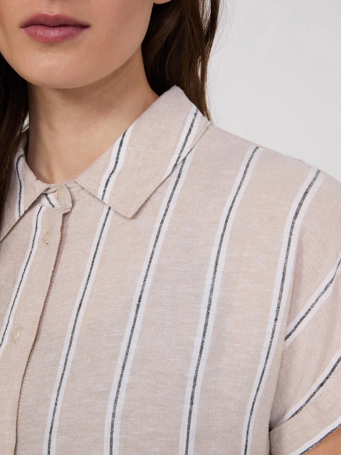 Striped Linen Short Sleeve Blouse sold by Suzy Shier product image thumbnail 3