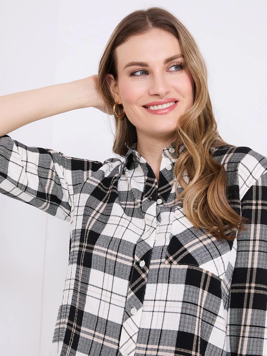 Textured Plaid Button-Front Blouse sold by Suzy Shier product image thumbnail 2