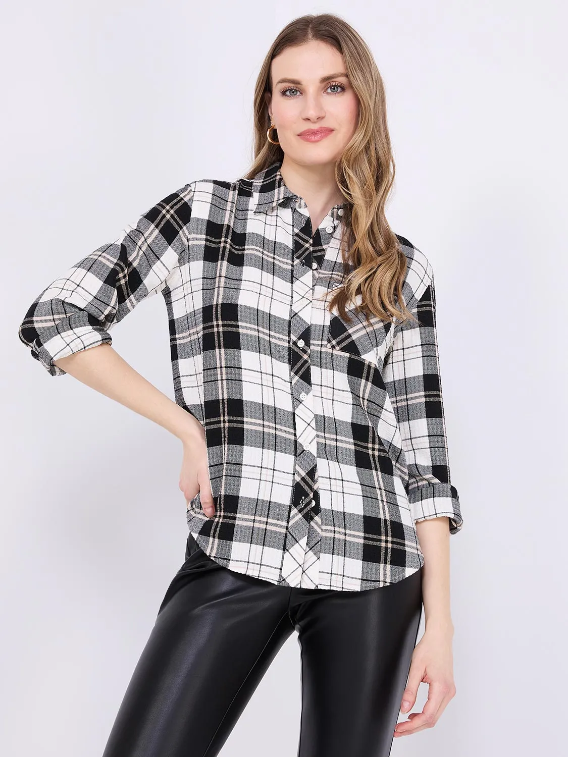 Textured Plaid Button-Front Blouse sold by Suzy Shier product image thumbnail 3