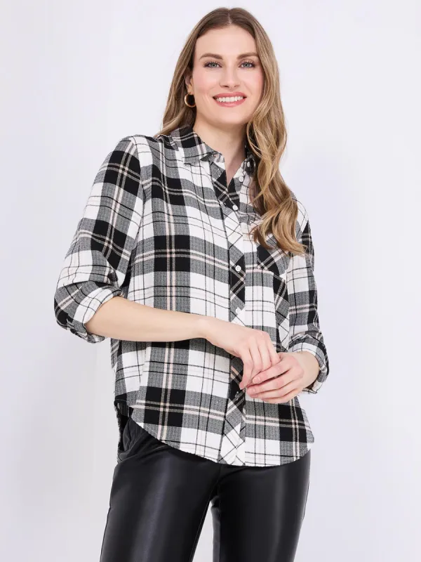 Textured Plaid Button-Front Blouse sold by Suzy Shier