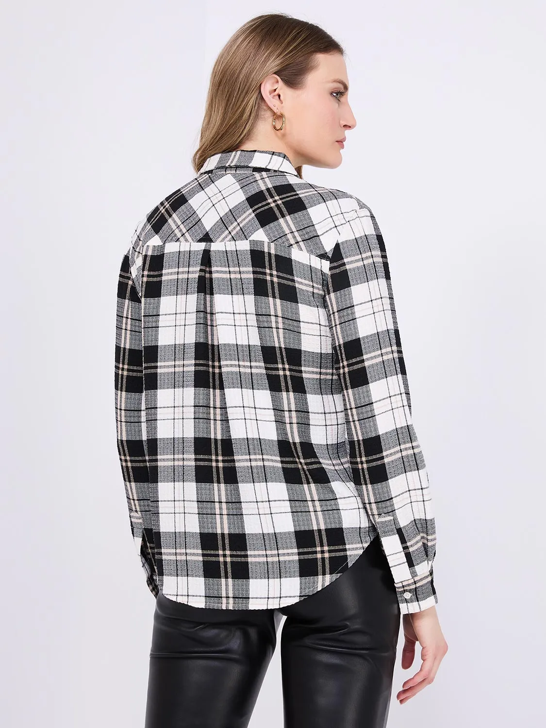 Textured Plaid Button-Front Blouse sold by Suzy Shier product image thumbnail 5