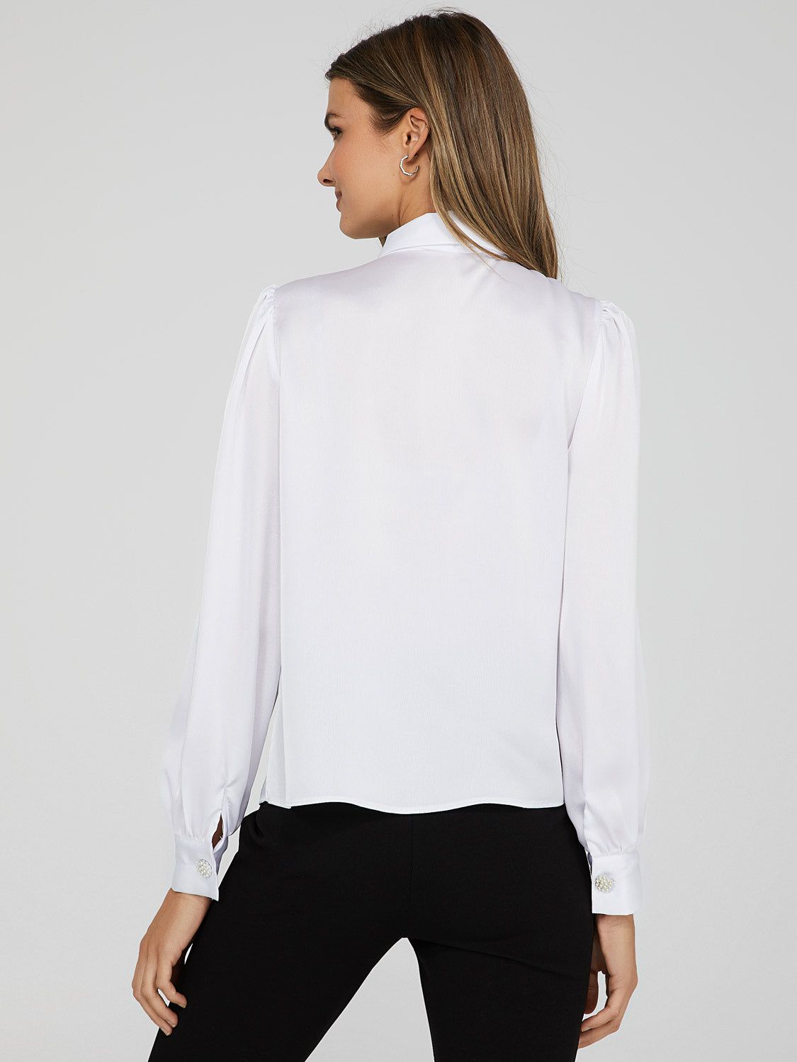 Satin Jewel Button Bow Neck Blouse sold by Suzy Shier product image thumbnail 5