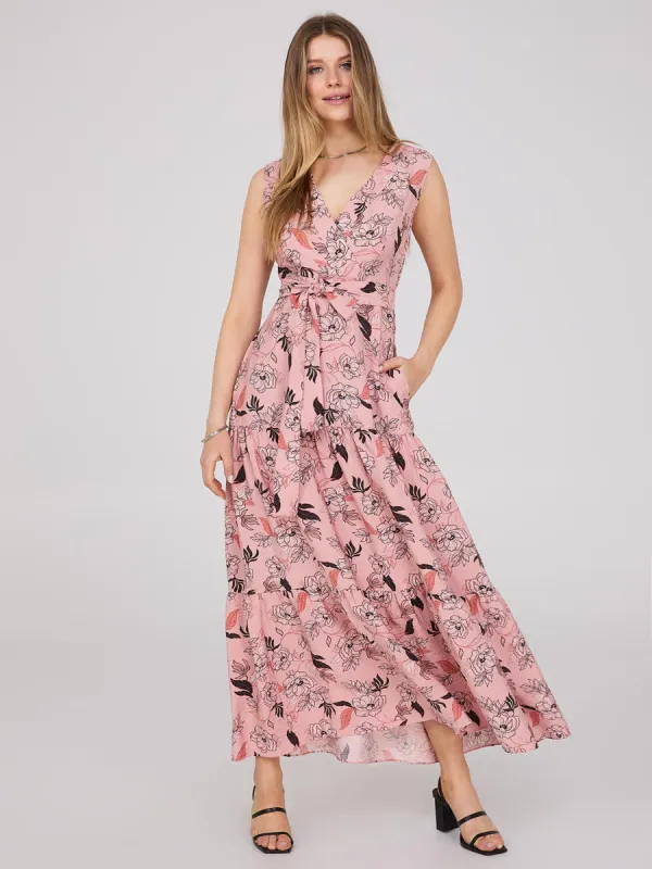 Printed Cross-Front Satin Maxi Dress sold by Suzy Shier