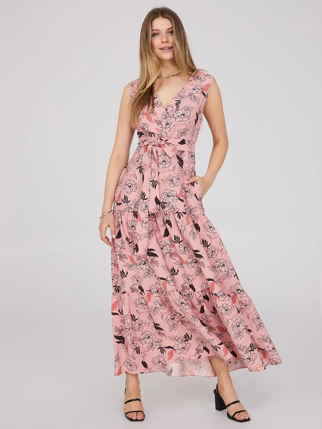 Printed Cross-Front Satin Maxi Dress sold by Suzy Shier