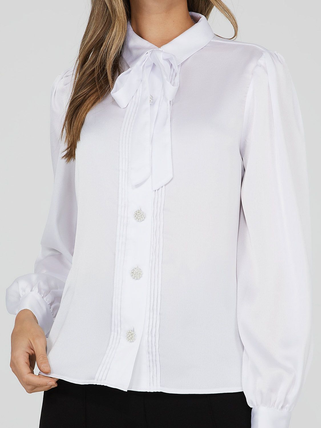 Satin Jewel Button Bow Neck Blouse sold by Suzy Shier product image thumbnail 2