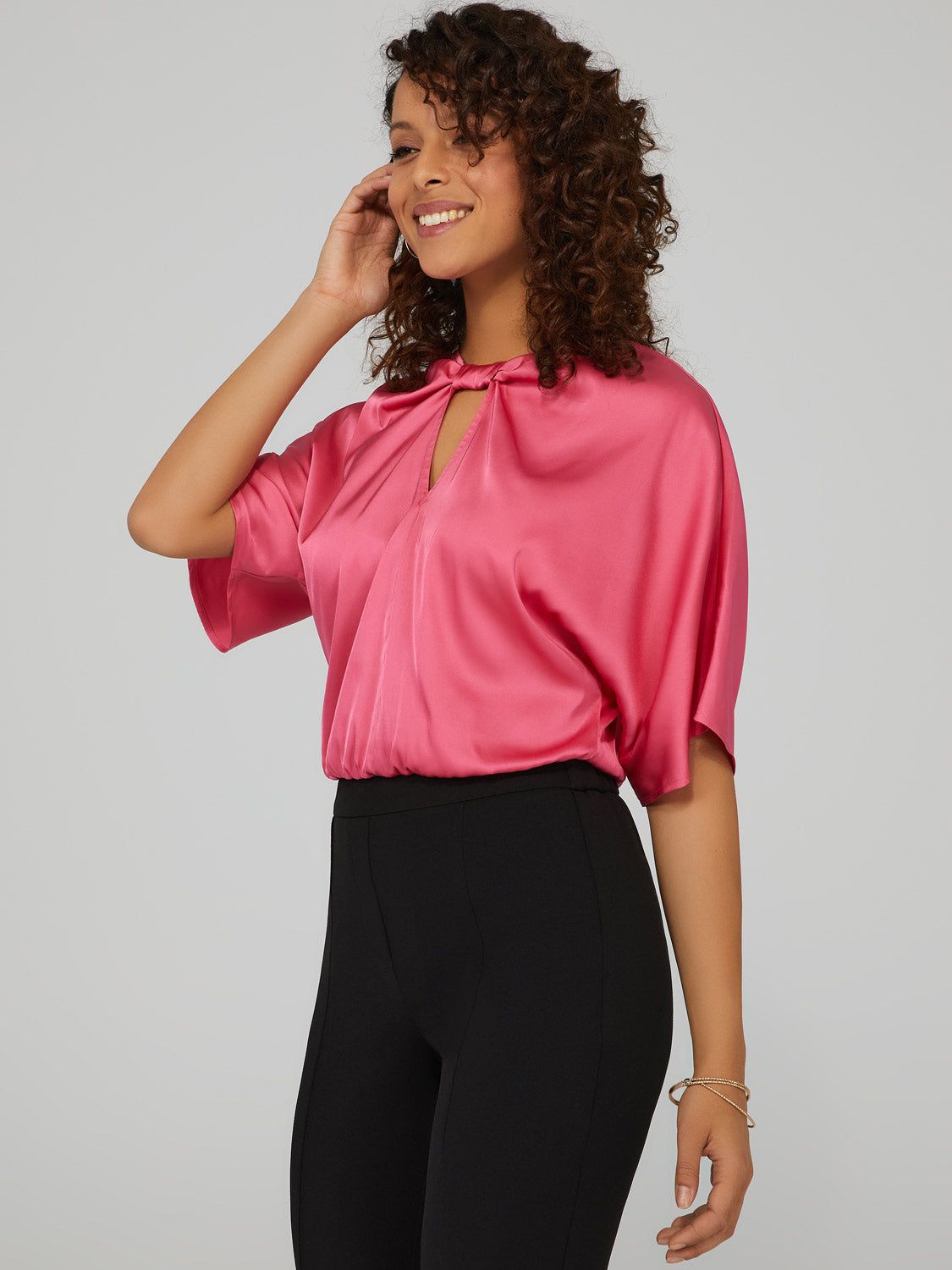 Knot-Front Cut Out Satin Top sold by Suzy Shier product image thumbnail 3