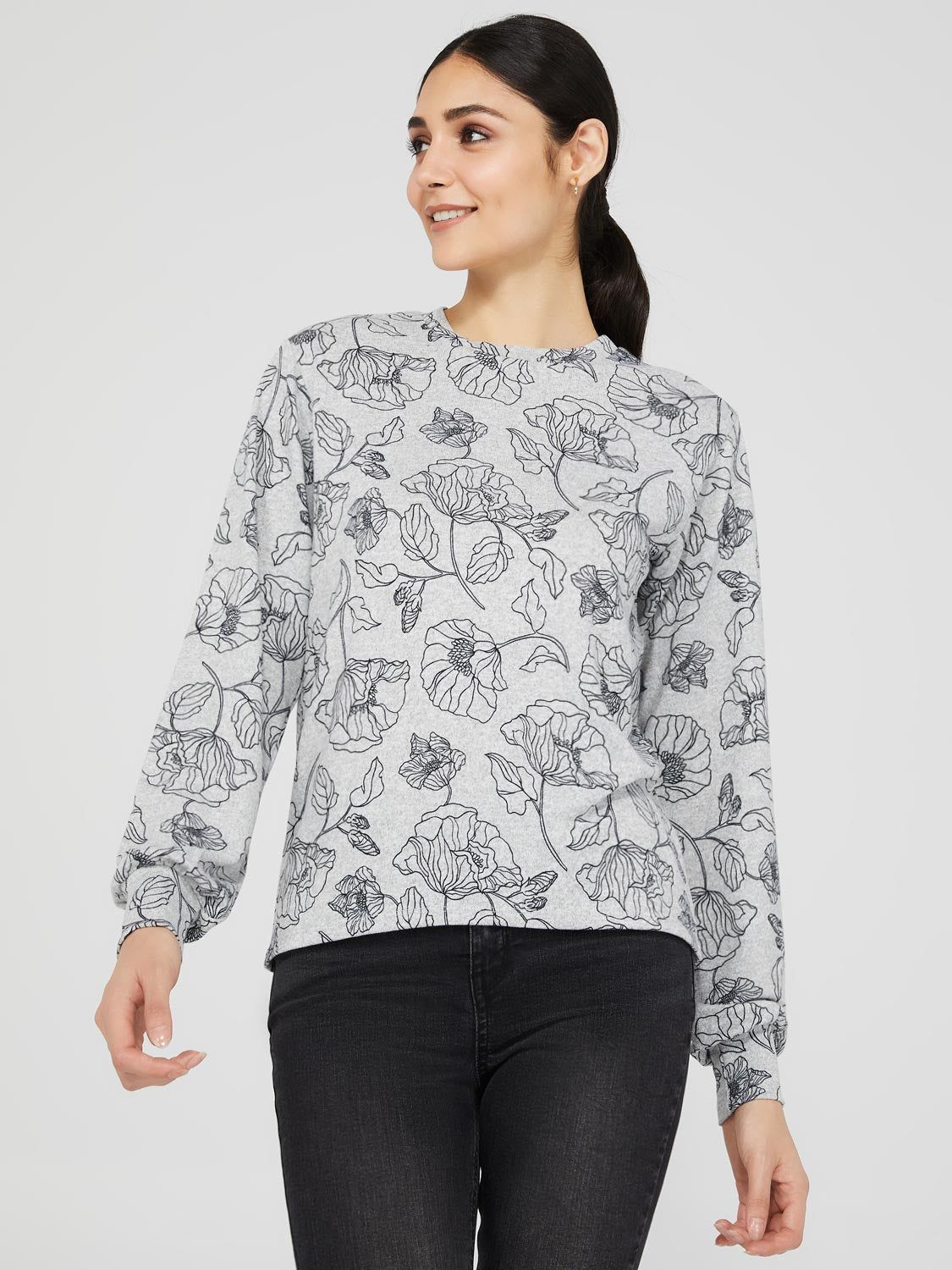 Floral Print Long Sleeve Crew Neck Top sold by Suzy Shier