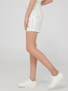 Striped High-Waisted Pleated Shorts sold by Suzy Shier