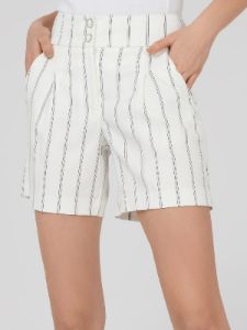 Striped High-Waisted Pleated Shorts sold by Suzy Shier