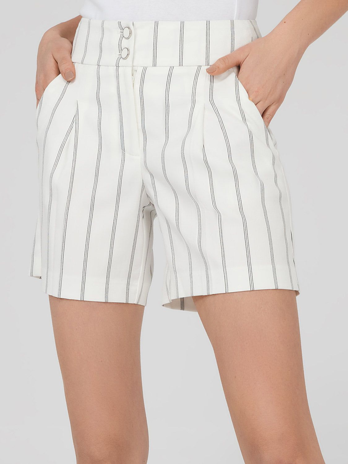 Striped High-Waisted Pleated Shorts sold by Suzy Shier product image thumbnail 2