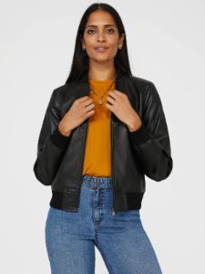 Faux Leather Bomber Jacket sold by Suzy Shier