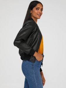 Faux Leather Bomber Jacket sold by Suzy Shier