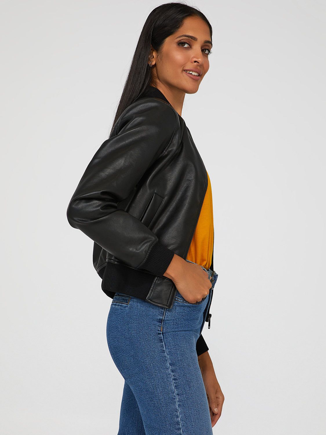 Faux Leather Bomber Jacket sold by Suzy Shier product image thumbnail 4