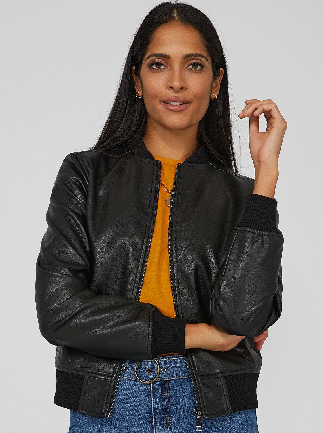 Faux Leather Bomber Jacket sold by Suzy Shier product image thumbnail 2