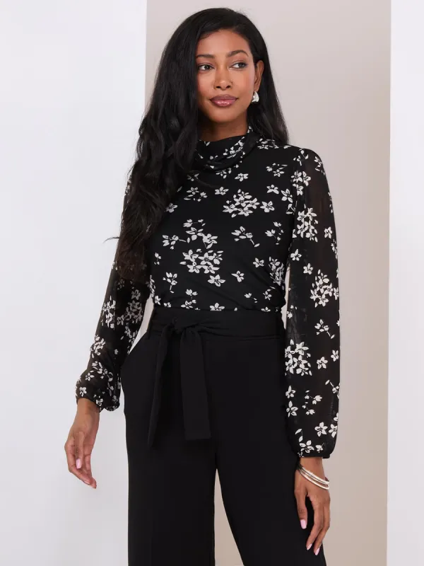 Floral Print Balloon Sleeve Turtleneck Top sold by Suzy Shier