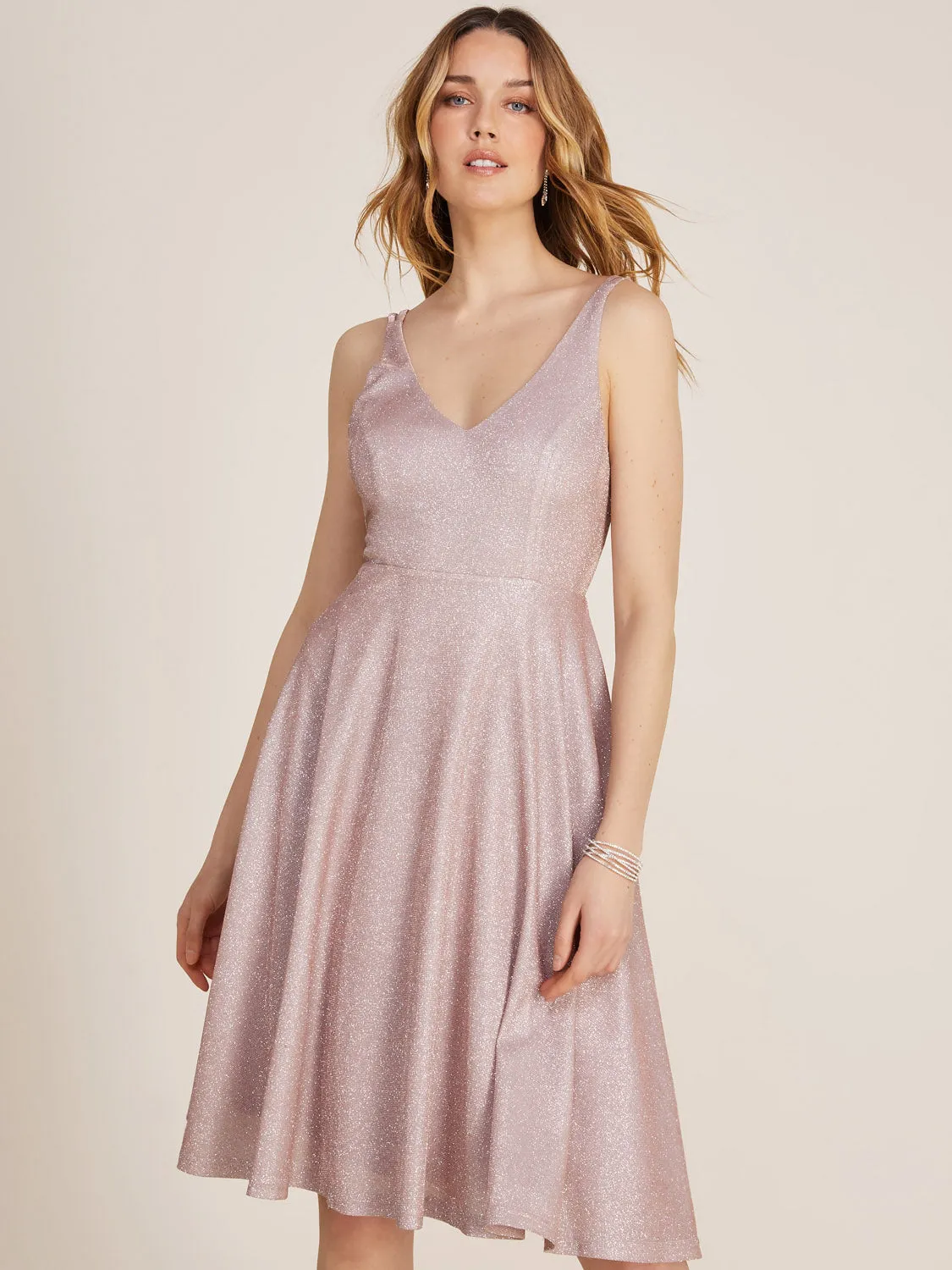 Glitter Knit V-Neck Fit & Flare Knee Length Dress sold by Suzy Shier product image thumbnail 2